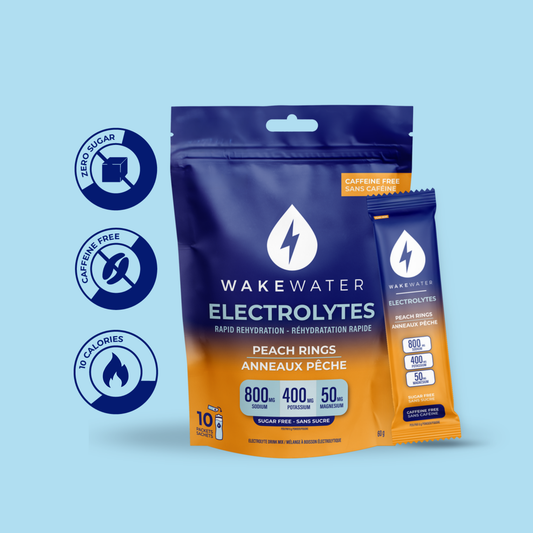Peach Rings Electrolytes pouch and stick with zero sugar, caffeine free, 10 calorie callouts