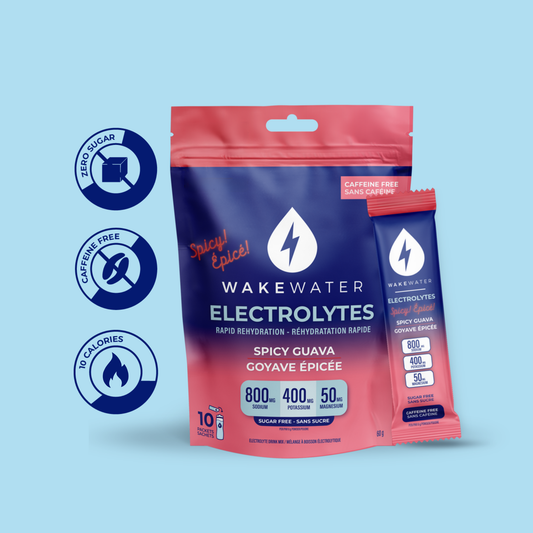 Spicy Guava Electrolytes pouch and stick with zero sugar, caffeine free, 10 calorie callouts