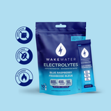 Blue Raspberry Electrolytes pouch and stick with zero sugar, caffeine free, 10 calorie callouts