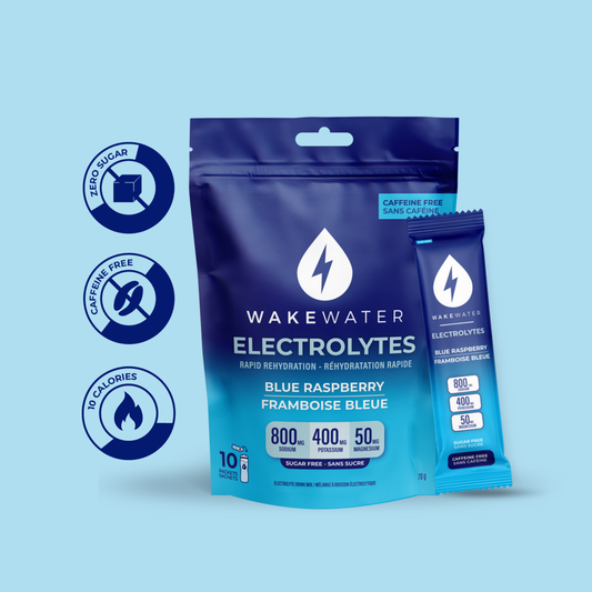 Blue Raspberry Electrolytes pouch and stick with zero sugar, caffeine free, 10 calorie callouts
