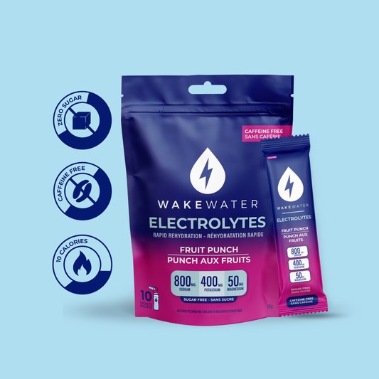 Fruit Punch Electrolytes pouch and stick with zero sugar, caffeine free, 10 calorie callouts