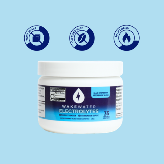 Blue Raspberry Electrolytes tub with zero sugar, caffeine free, 10 calorie callouts