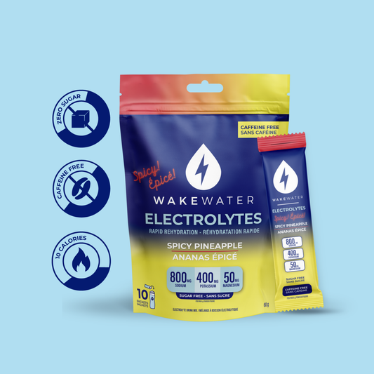 Spicy Pineapple Electrolytes pouch and stick with zero sugar, caffeine free, 10 calorie callouts
