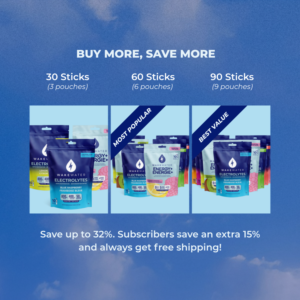 Buy more save more tiers of 30, 60 and 90 sticks, save up to 32 percent, subscribers save an extra 15 percent