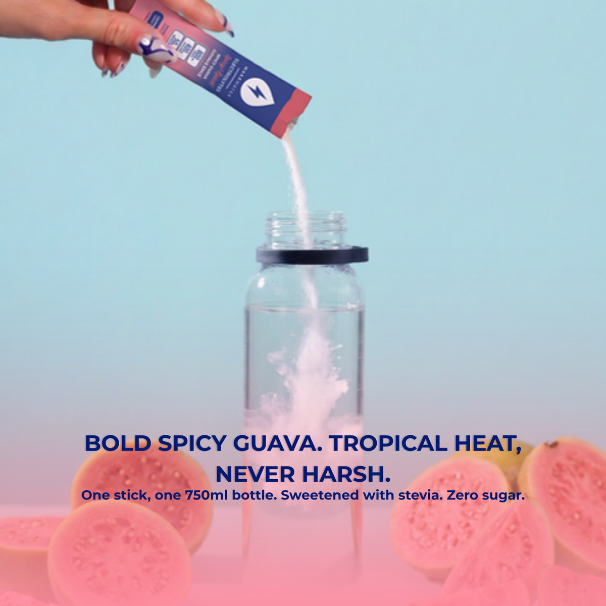 Spicy Guava stick pouring into a water bottle