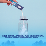 Blue Raspberry stick pouring into a water bottle