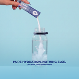 Unflavoured stick pouring into a water bottle