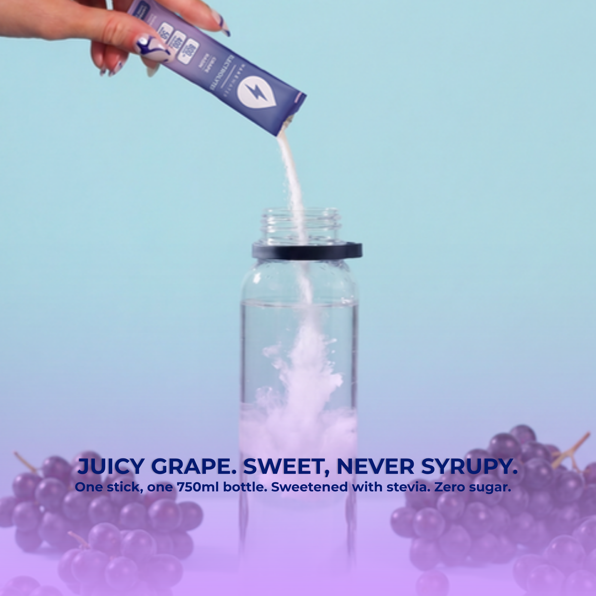 Grape stick pouring into a water bottle