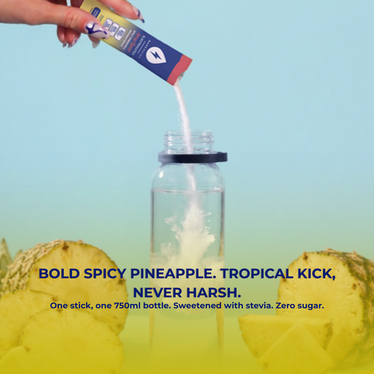 Spicy Pineapple stick pouring into a water bottle