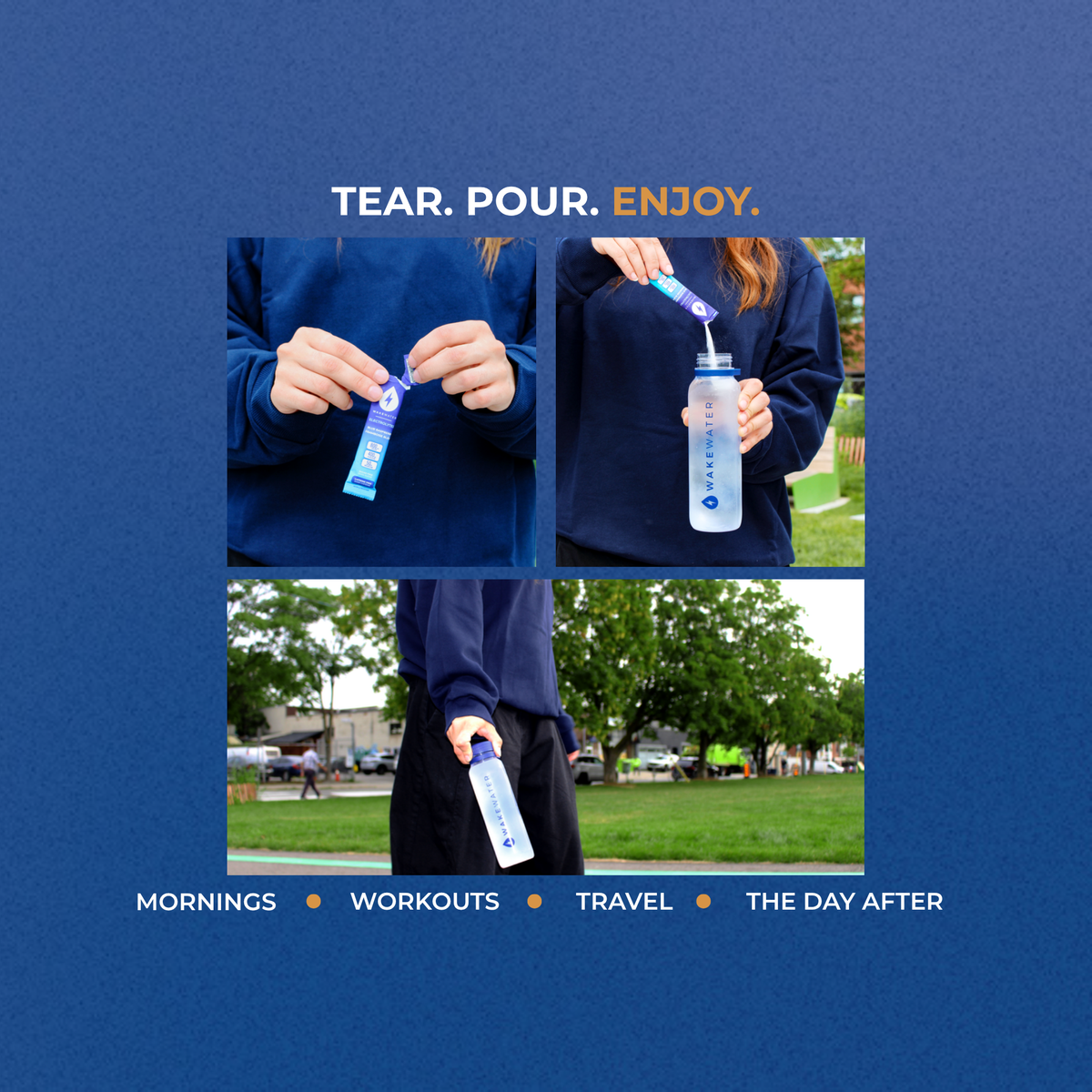 Tear pour enjoy steps for Salted Caramel Electrolytes sticks for mornings, workouts and travel